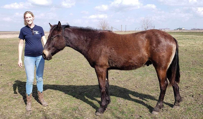 MaKenna Lauterbach in a field with a horse.