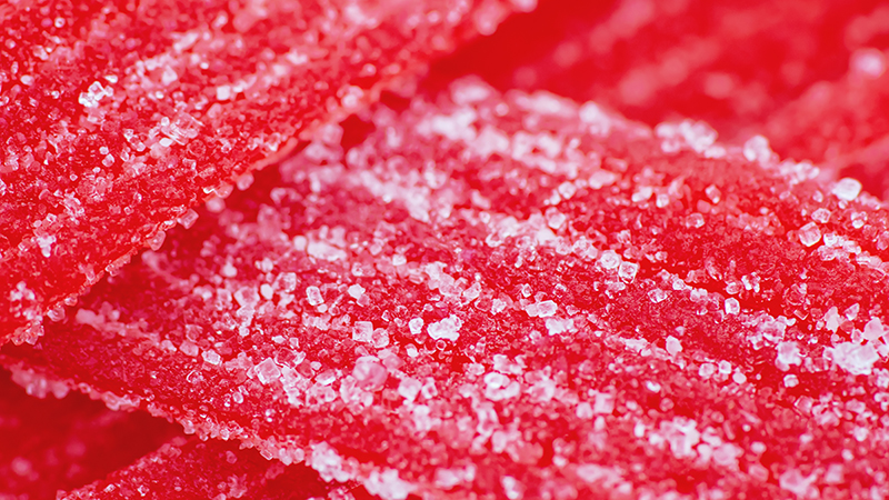 Close up to Red Sour Strips -Jelly Gummy Candies 