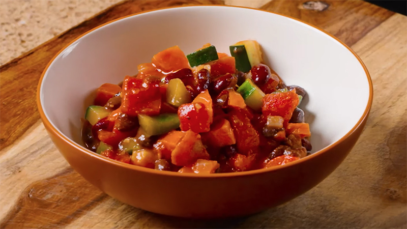 A bowl of nutrient-packed vegetarian chili.