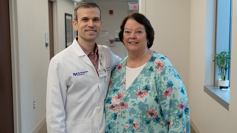 Chris Bowen, MD, director of Ocular Oncology at Northwestern Medicine, stands with his patient Debbie Hensley. 