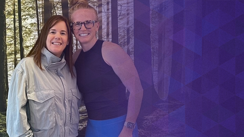 Katie Polkow and Living Well wellness coordinator, Erin Bloodworth, pose for a picture after their exercise class. 