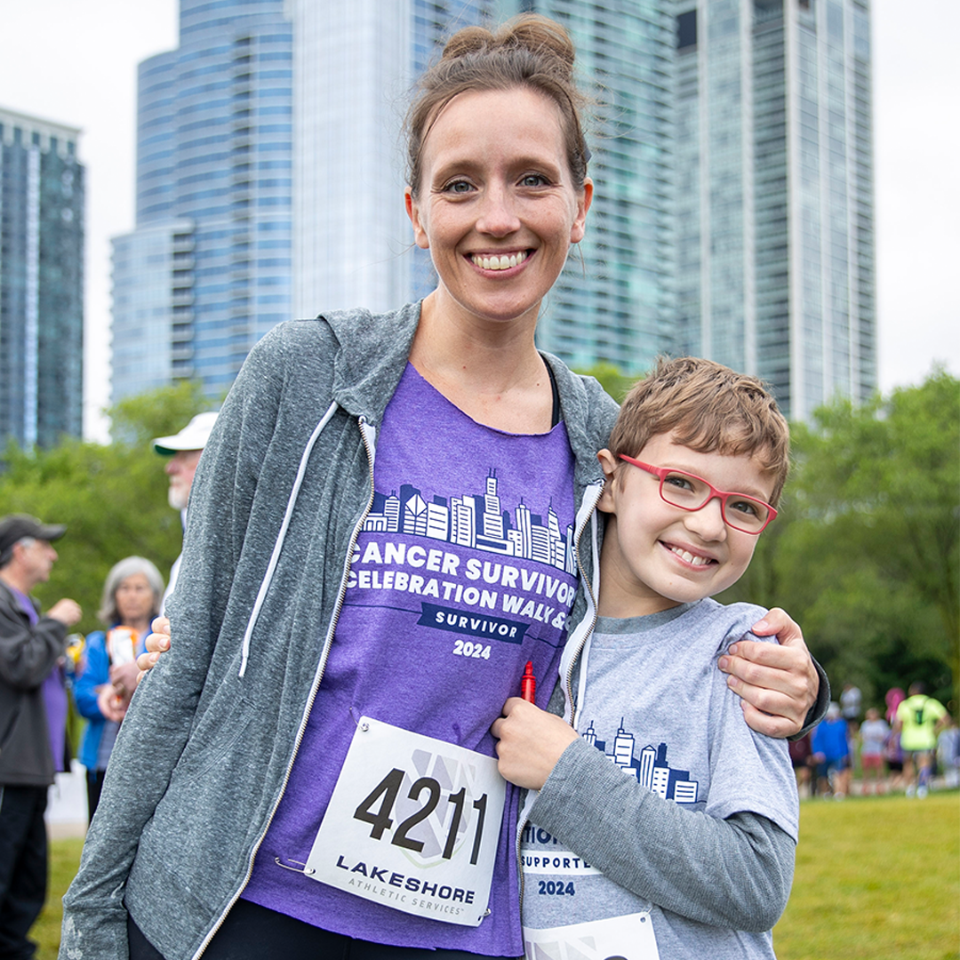 Mother and son smiling at the Cancer Survivors’ Celebration Walk & 5K